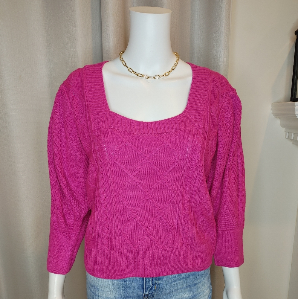 Pink Rose square-neck cable-knit sweater, Fuschia M